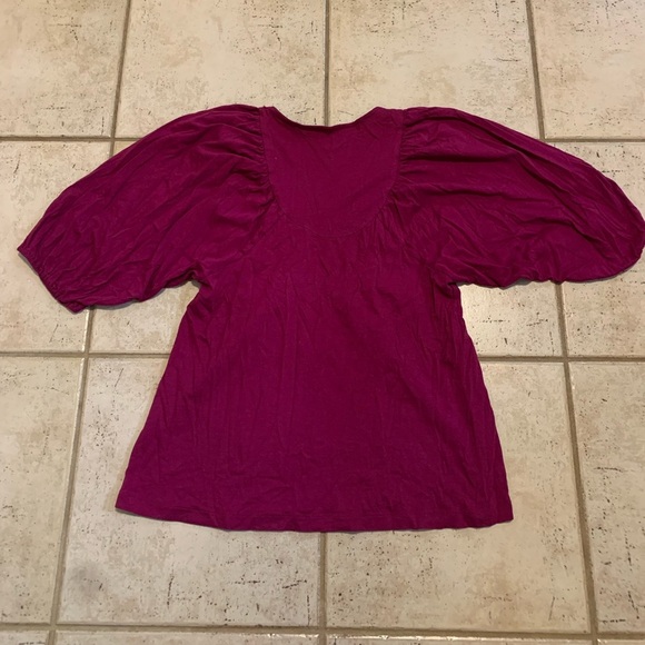 Old Navy Crochet Yoke Peasant Top Blouse M Magenta Pink Size Medium - Picture 4 of 5